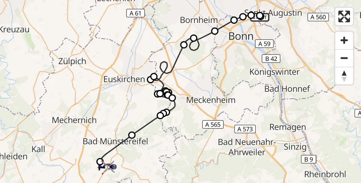 Flugroute Polizeihubschrauber Sankt Augustin - Nettersheim, 12 August 2026, 07:18