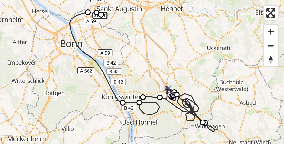 Flugroute Polizeihubschrauber Sankt Augustin - Königswinter, 12 August 2026, 07:26