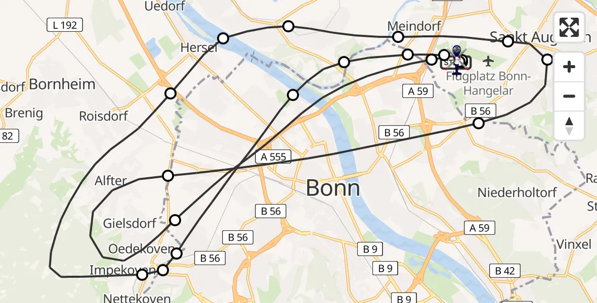 Flugroute Polizeihubschrauber Sankt Augustin - Sankt Augustin, 12 August 2026, 07:29