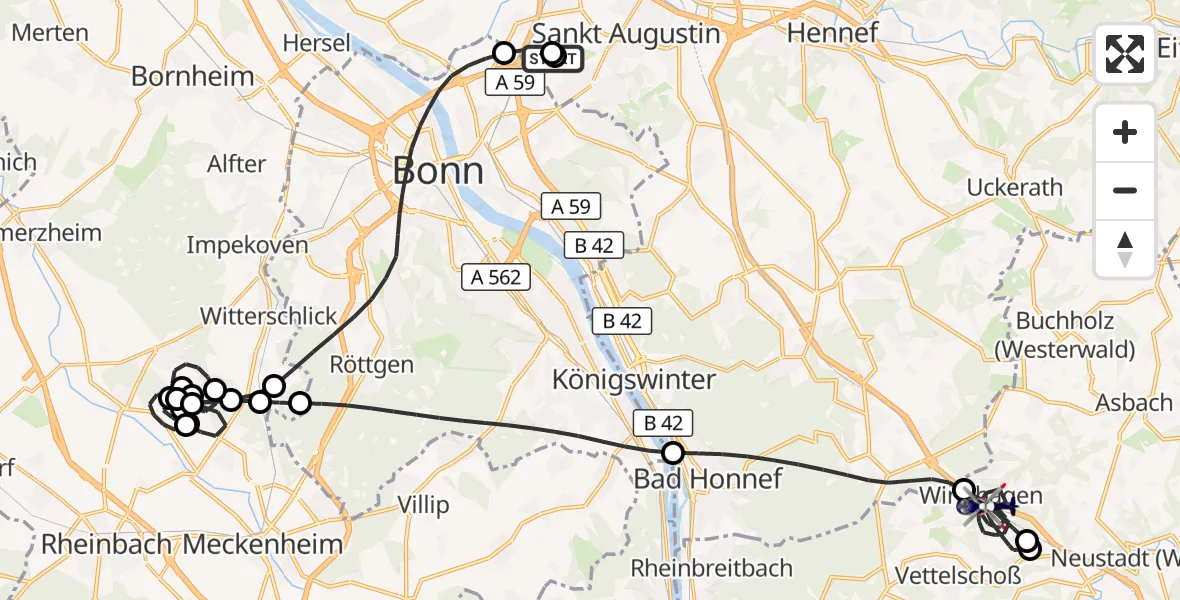 Flugroute Polizeihubschrauber Sankt Augustin - Windhagen, 12 August 2026, 07:33