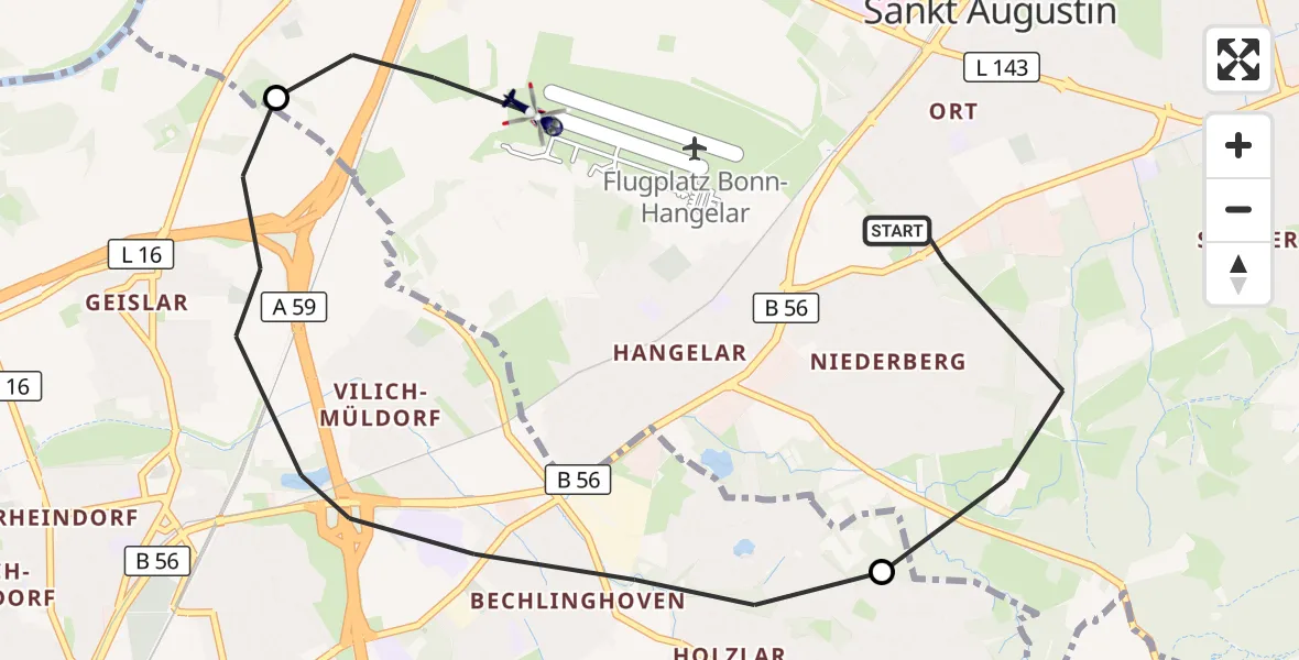 Flugroute Polizeihubschrauber Sankt Augustin - Sankt Augustin, 12 August 2026, 07:34