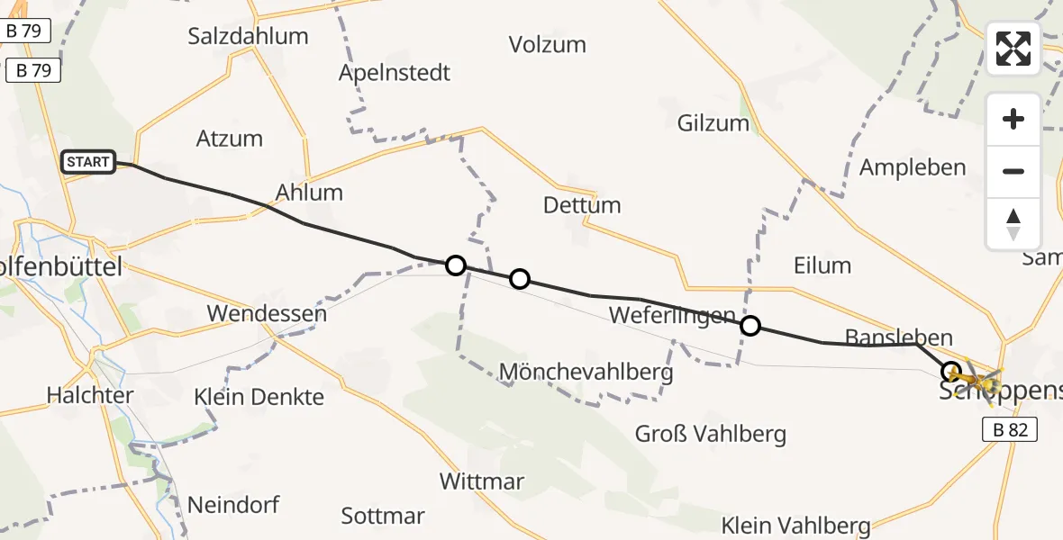 Flugroute Rettungshubschrauber Wolfenbüttel - Schöppenstedt, 12 August 2026, 07:36