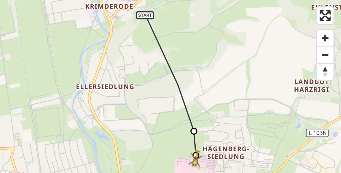 Flugroute Rettungshubschrauber Nordhausen - Südharz Hospital Nordhausen, 12 August 2026, 07:44