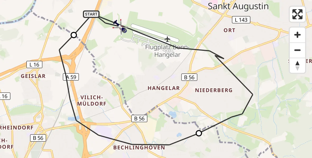 Flugroute Polizeihubschrauber Sankt Augustin - Sankt Augustin, 12 August 2026, 07:44