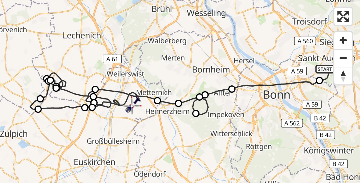 Flugroute Polizeihubschrauber Sankt Augustin - Weilerswist, 12 August 2026, 07:47