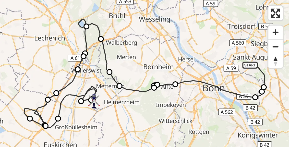 Flugroute Polizeihubschrauber Sankt Augustin - Weilerswist, 12 August 2026, 07:48