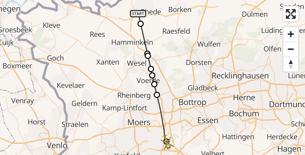 Flugroute Rettungshubschrauber Bocholt - Duisburg Air Rescue Hubschrauberlandeplatz (Christoph 9), 12 August 2026, 07:48