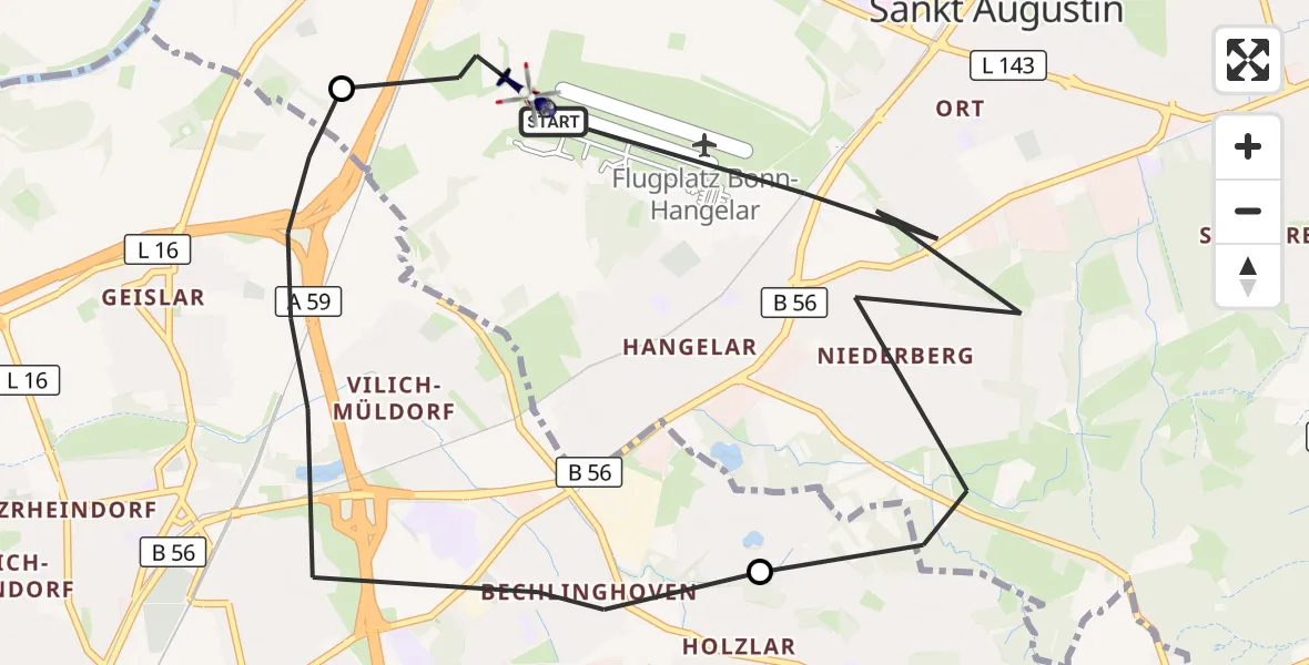 Flugroute Polizeihubschrauber Sankt Augustin - Sankt Augustin, 12 August 2026, 07:50
