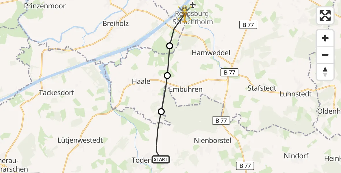 Flugroute Ambulanzhubschrauber Todenbüttel - Hörsten, 12 August 2026, 07:52