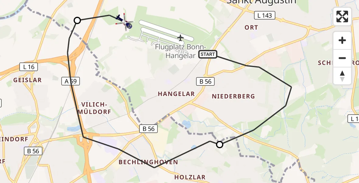 Flugroute Polizeihubschrauber Sankt Augustin - Sankt Augustin, 12 August 2026, 07:58