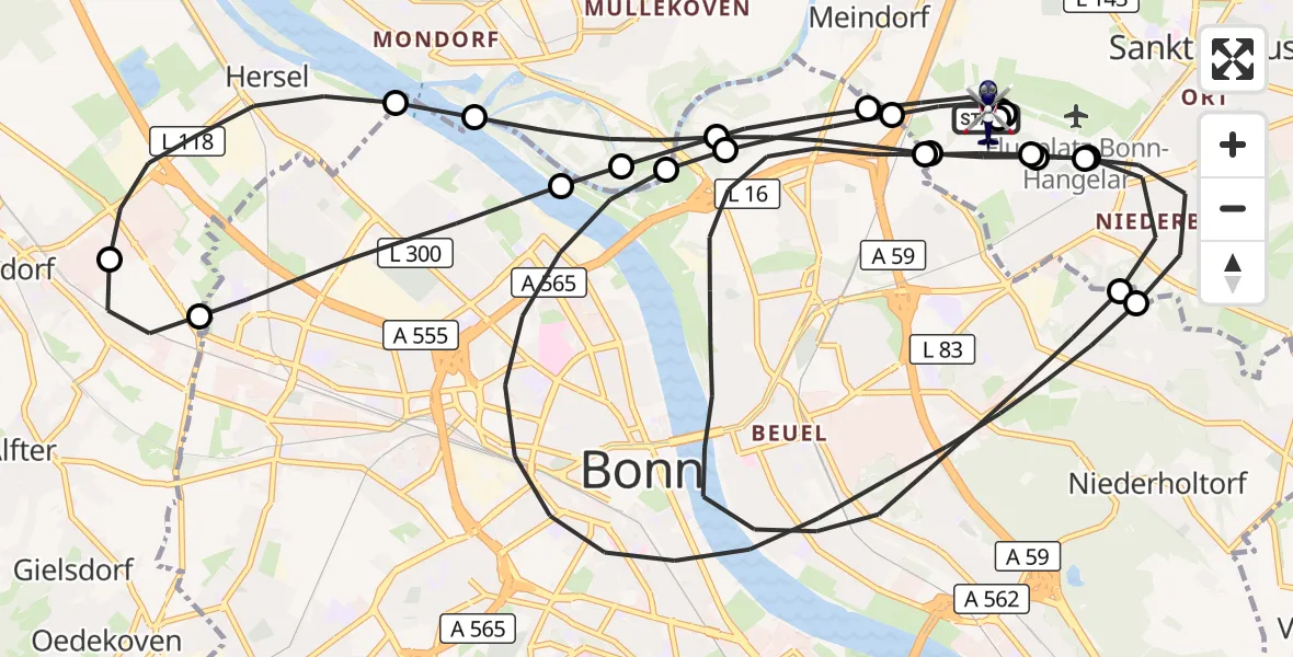 Flugroute Polizeihubschrauber Sankt Augustin - Sankt Augustin, 12 August 2026, 08:00