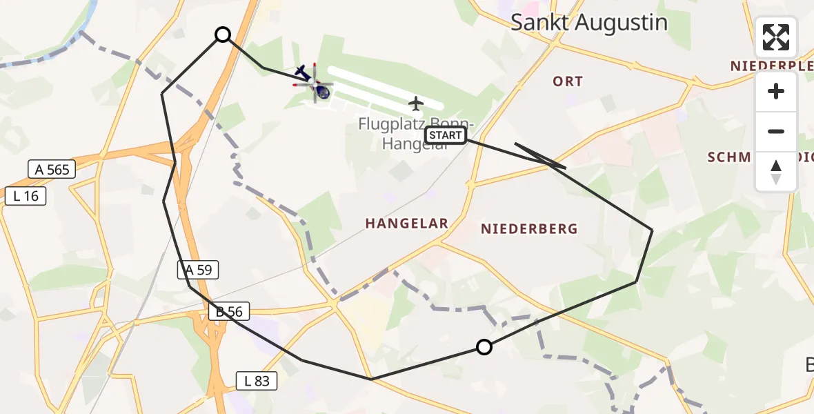 Flugroute Polizeihubschrauber Sankt Augustin - Sankt Augustin, 12 August 2026, 08:04