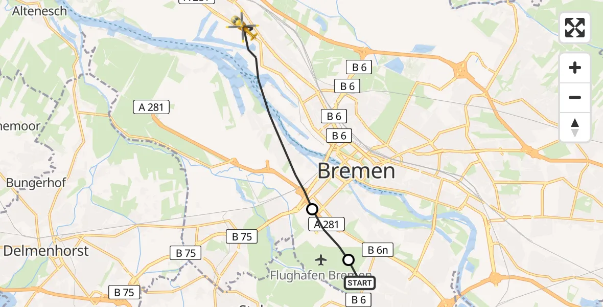 Flugroute Rettungshubschrauber Bremen - Bremen, 12 August 2026, 08:04