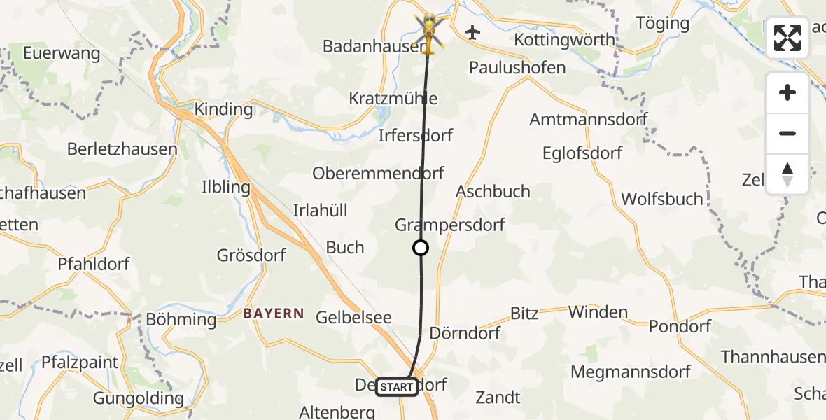 Flugroute Rettungshubschrauber Denkendorf - Beilngries, 12 August 2026, 08:06