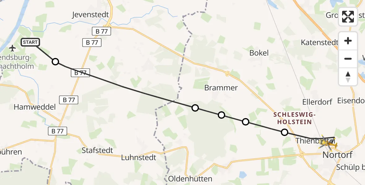 Flugroute Ambulanzhubschrauber Hörsten - Nortorf, 12 August 2026, 08:09
