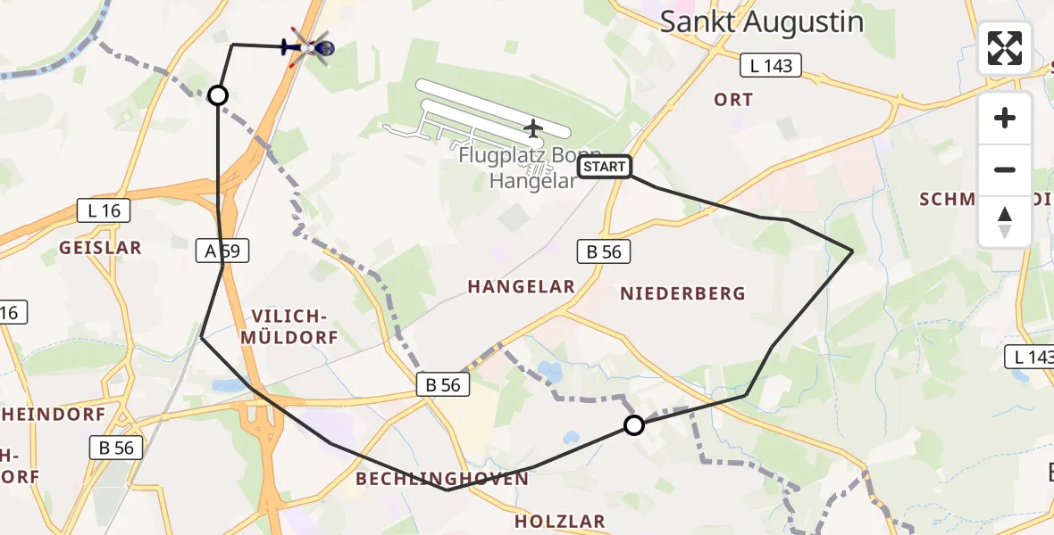 Flugroute Polizeihubschrauber Sankt Augustin - Sankt Augustin, 12 August 2026, 08:11