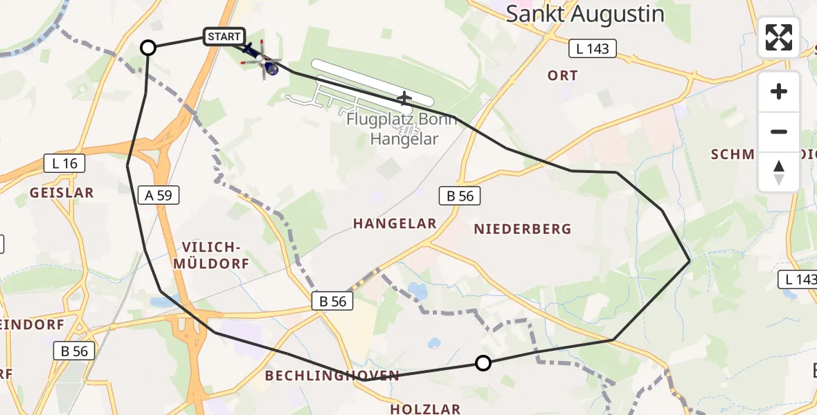 Flugroute Polizeihubschrauber Sankt Augustin - Sankt Augustin, 12 August 2026, 08:15
