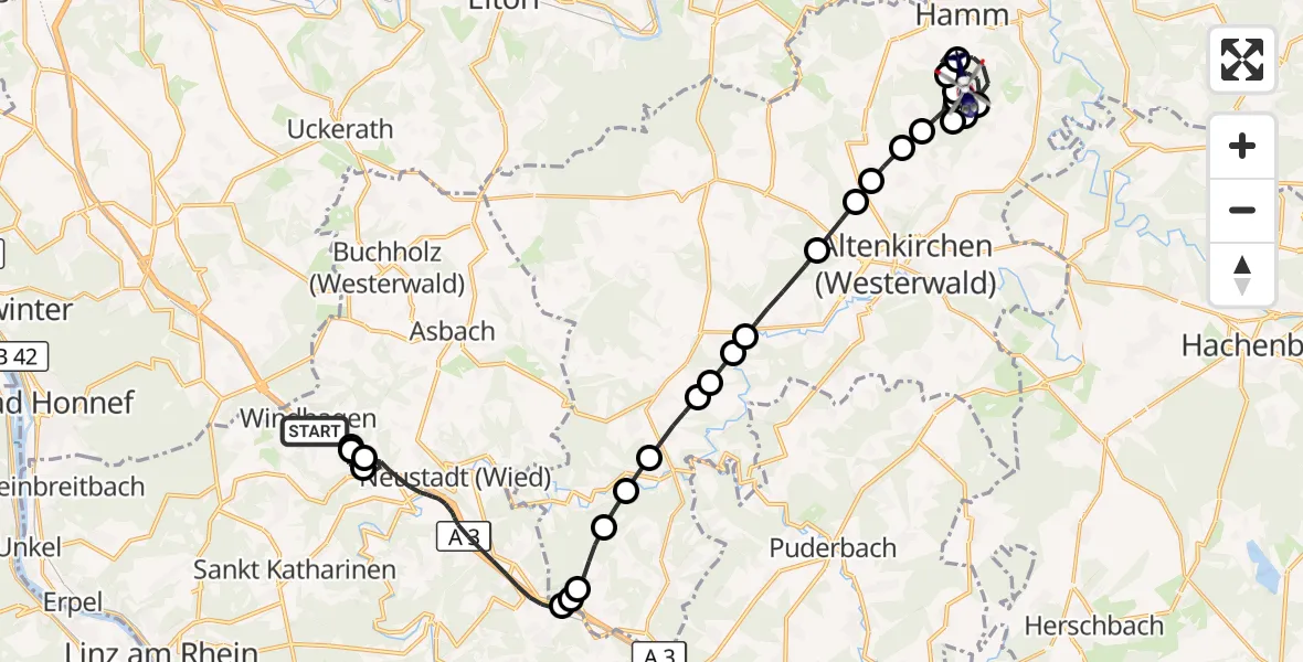 Flugroute Polizeihubschrauber Windhagen - Seelbach bei Hamm (Sieg), 12 August 2026, 08:15