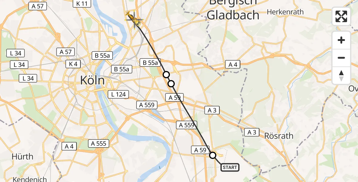 Flugroute Rettungshubschrauber Köln Bonn Flughafen - Köln, 12 August 2026, 08:18