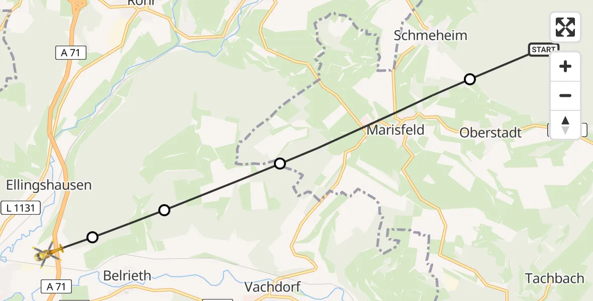 Flugroute Rettungshubschrauber Oberstadt - Einhausen, 12 August 2026, 08:20