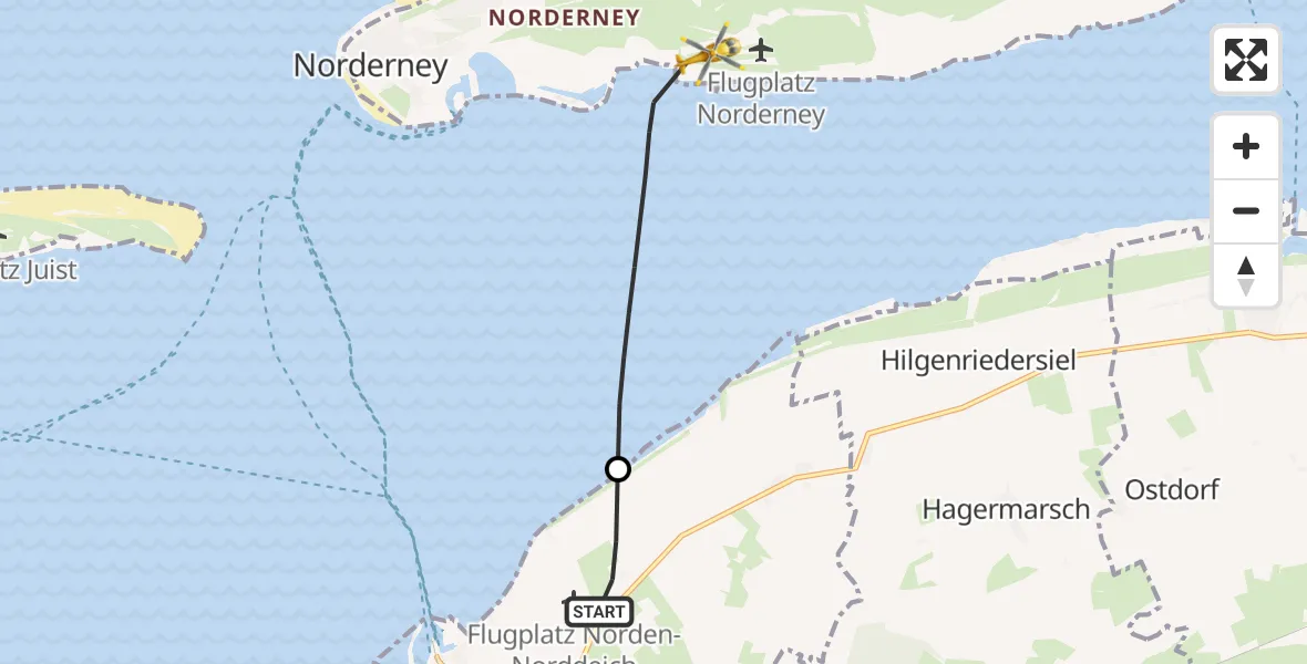 Flugroute Ambulanzhubschrauber Norden - Norderney Flughafen, 12 August 2026, 08:21