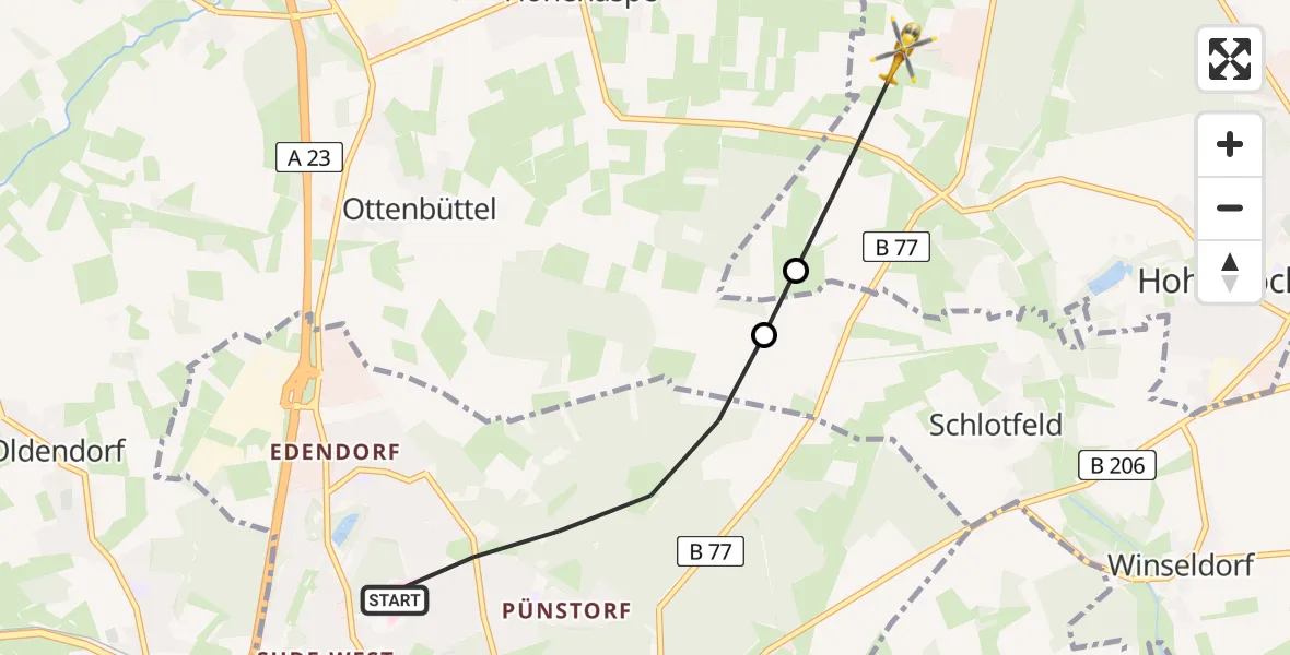 Flugroute Rettungshubschrauber Itzehoe - Hohenlockstedt, 12 August 2026, 08:28