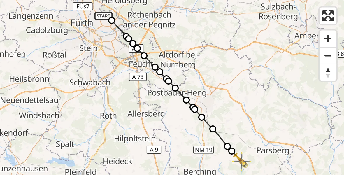 Flugroute Ambulanzhubschrauber Flughafen Nuremberg - Seubersdorf i.d.OPf., 12 August 2026, 08:30