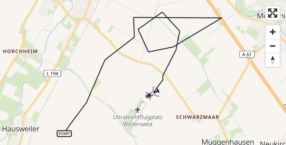 Flugroute Polizeihubschrauber Weilerswist - Weilerswist, 12 August 2026, 08:32