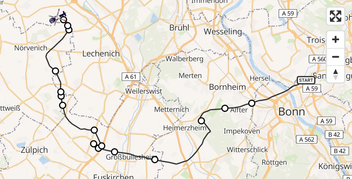 Flugroute Polizeihubschrauber Bonn - Kerpen, 12 August 2026, 08:34
