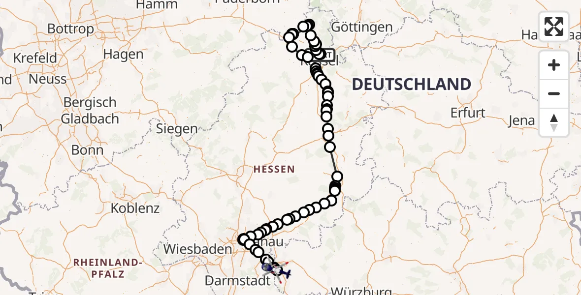 Flugroute Polizeihubschrauber Fuldatal Bundespolizei Hubschrauberlandeplatz - Flugplatz Aschaffenburg, 12 August 2026, 08:36