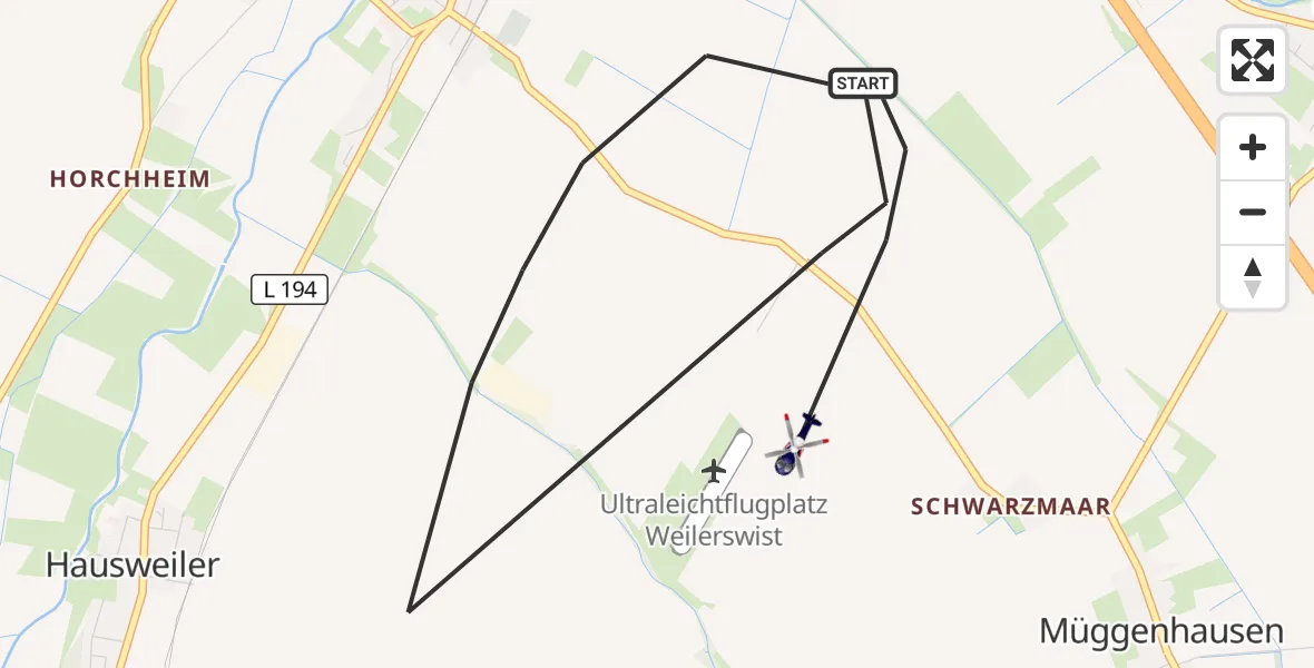 Flugroute Polizeihubschrauber Weilerswist - Weilerswist UL, 12 August 2026, 08:36