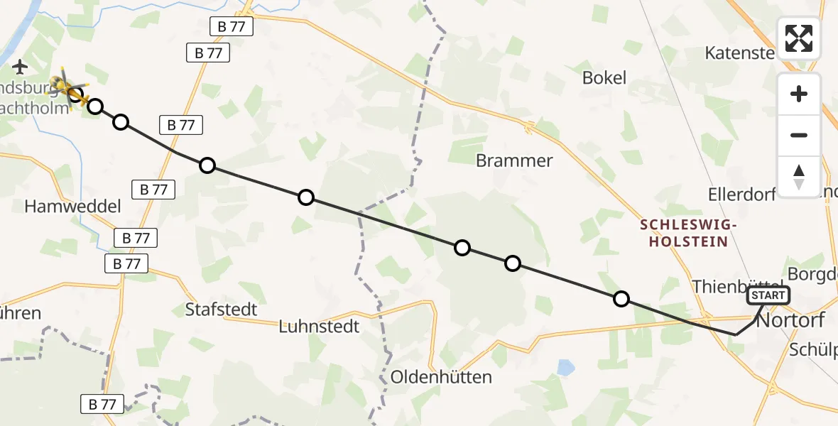 Flugroute Ambulanzhubschrauber Nortorf - Hörsten, 12 August 2026, 08:39