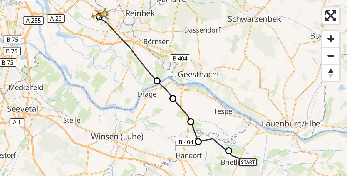 Flugroute Rettungshubschrauber Brietlingen - Christoph Hansa ADAC Hubschrauberlandeplatz, 12 August 2026, 08:40