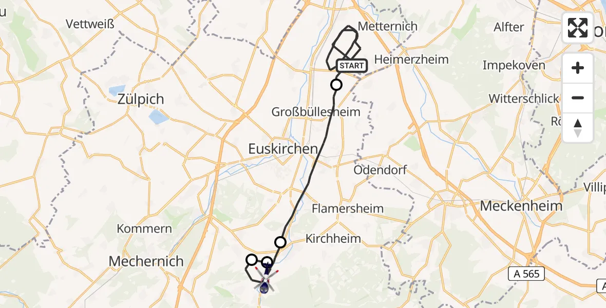 Flugroute Polizeihubschrauber Weilerswist - Bad Münstereifel, 12 August 2026, 08:41