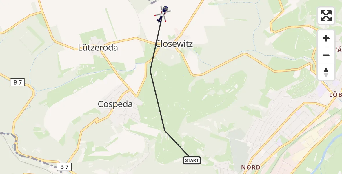 Flugroute Polizeihubschrauber Jena - Jena, 12 August 2026, 08:41