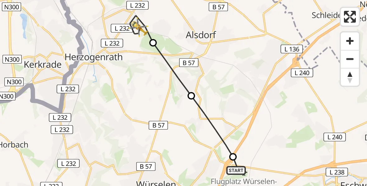 Flugroute Rettungshubschrauber Aachen-Merzbrück Flughafen - Herzogenrath, 12 August 2026, 08:42