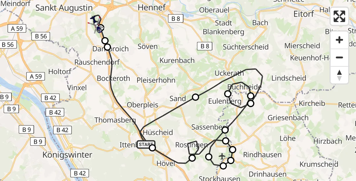 Flugroute Polizeihubschrauber Königswinter - Sankt Augustin, 12 August 2026, 08:43