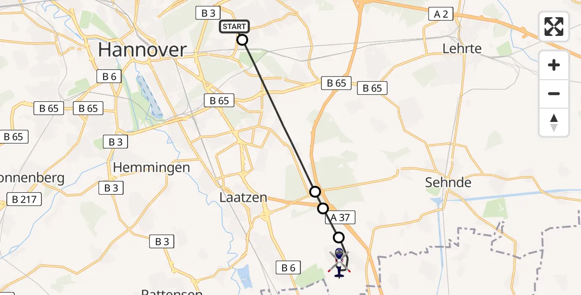 Flugroute Polizeihubschrauber Hannover Luftrettung Hubschrauberlandeplatz (Christoph 4) - Laatzen, 12 August 2026, 08:45
