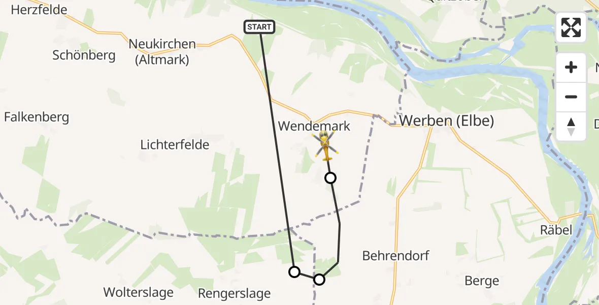 Flugroute Rettungshubschrauber Altmärkische Wische - Altmärkische Wische, 12 August 2026, 08:47