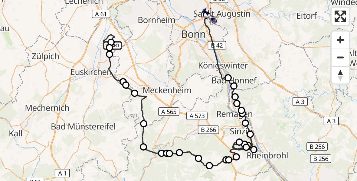 Flugroute Polizeihubschrauber Weilerswist - Sankt Augustin, 12 August 2026, 08:52
