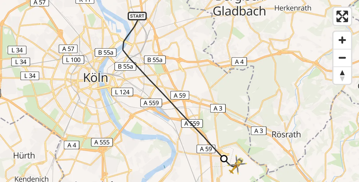 Flugroute Rettungshubschrauber Köln - Köln Bonn Flughafen, 12 August 2026, 08:53