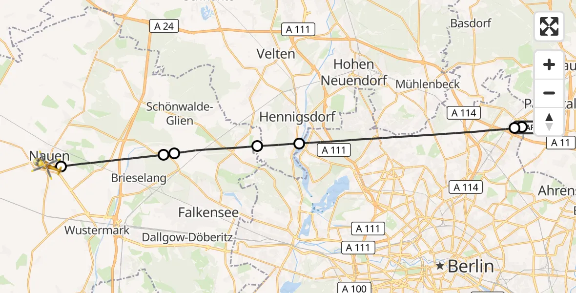 Flugroute Rettungshubschrauber Helios Clinic Berlin-Buch - Nauen, 12 August 2026, 08:54