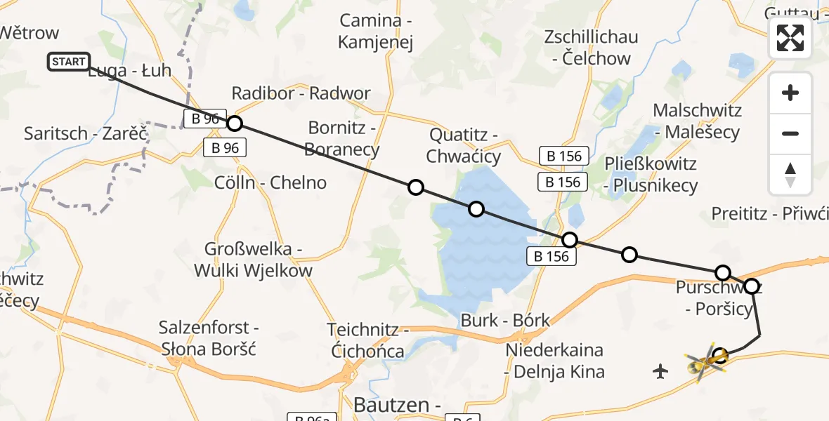 Flugroute Rettungshubschrauber Neschwitz - Bautzen Flugplatz, 12 August 2026, 08:54