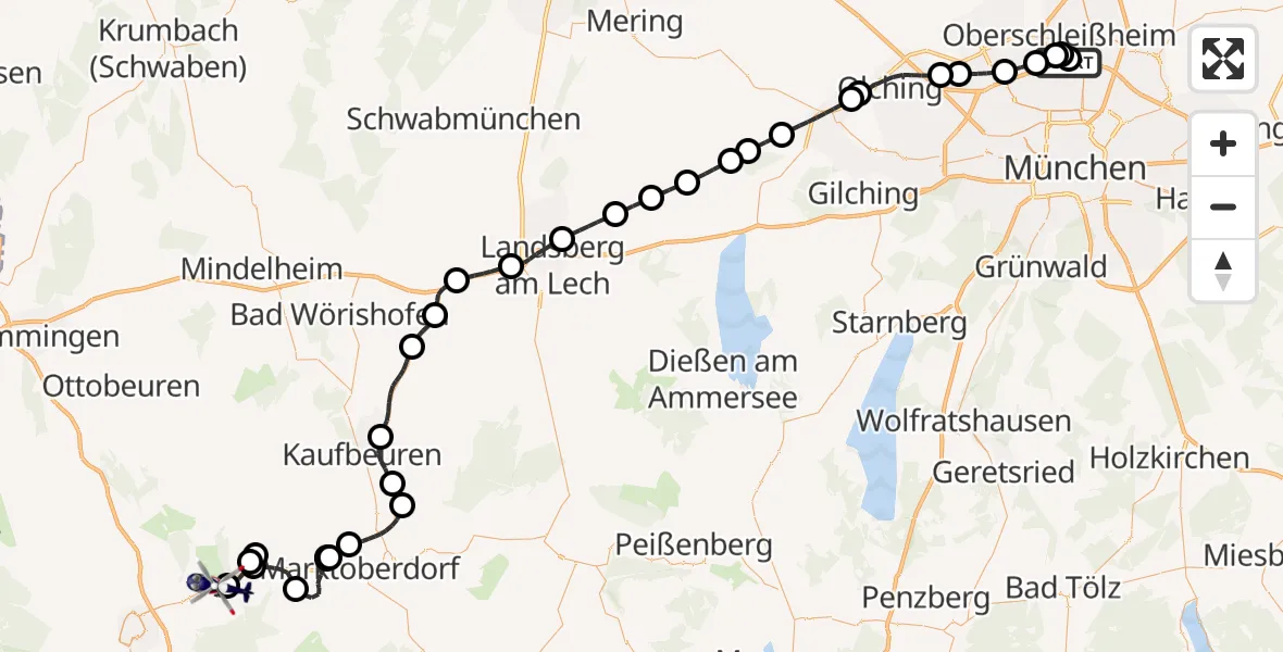 Flugroute Polizeihubschrauber Oberschleißheim - Wildpoldsried, 12 August 2026, 08:54