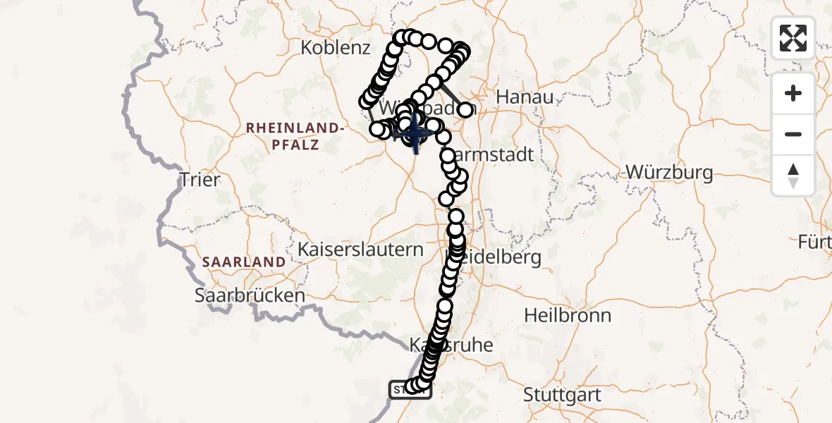 Flugroute Polizeiflugzeug Hügelsheim - Mainz-Finthen Flugplatz, 12 August 2026, 08:56