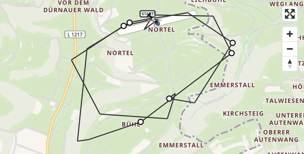 Flugroute Polizeihubschrauber Gruibingen-Nortel Flugplatz - Gruibingen-Nortel Flugplatz, 12 August 2026, 08:58
