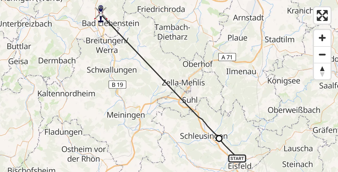 Flugroute Polizeihubschrauber Auengrund - Bad Salzungen, 12 August 2026, 09:02