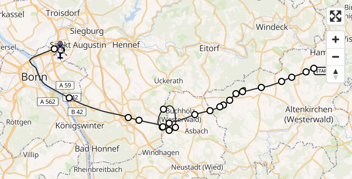 Flugroute Polizeihubschrauber Seelbach bei Hamm (Sieg) - Sankt Augustin, 12 August 2026, 09:02