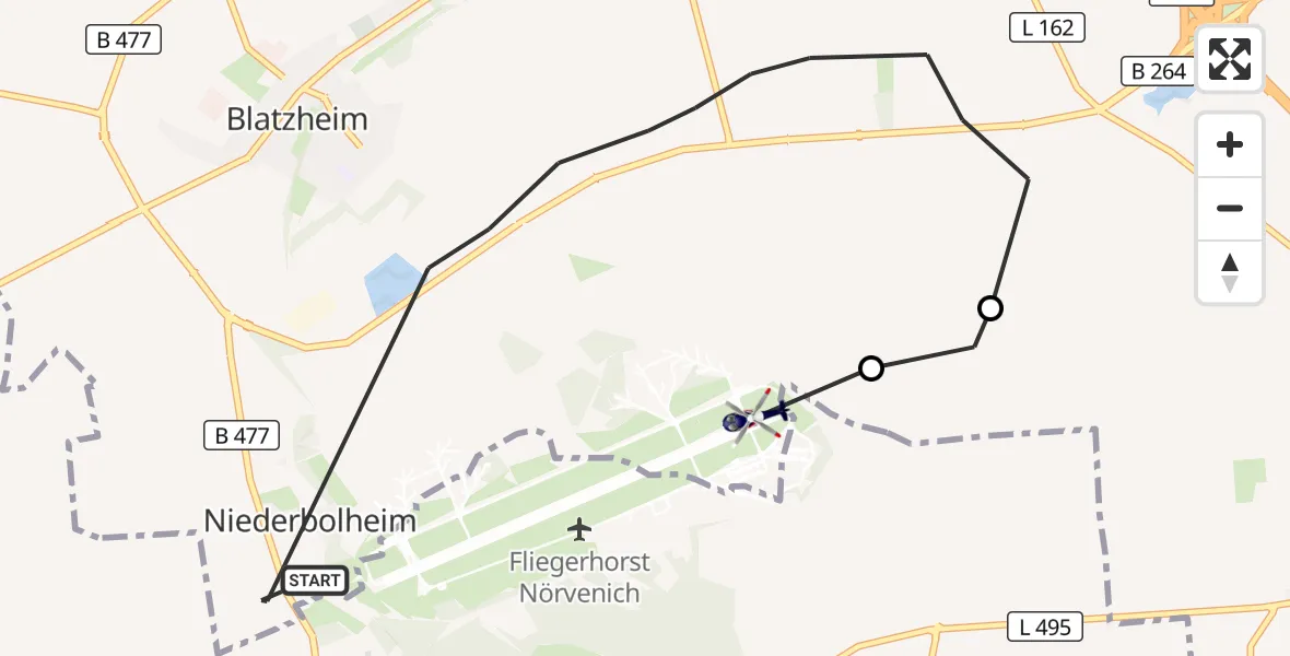 Flugroute Polizeihubschrauber Kerpen - Militärflugplatz Nörvenich, 12 August 2026, 09:04