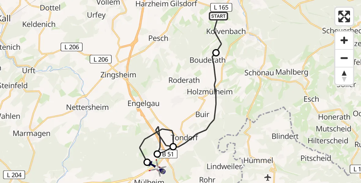 Flugroute Polizeihubschrauber Bad Münstereifel - Blankenheim, 12 August 2026, 09:07